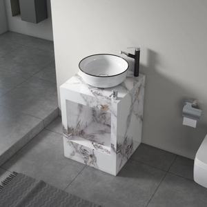 Nuevo lavabo de piedra sinterizada de diseño moderno, armario de baño integrado <span class=keywords><strong>con</strong></span> lavabo de <span class=keywords><strong>pie</strong></span> de columna tridimensional resistente al agua - Product Image 2