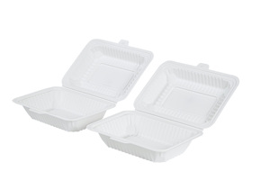 Boîte alimentaire jetable en plastique avec couvercle, boîte à emporter, forme carrée blanche, design minimaliste, un compartiment - Product Image 6