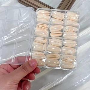 144 <span class=keywords><strong>faux</strong></span> ongles beiges en amande, brillants, courts, à presser, couvrants, réutilisables et amovibles, en acrylique, pour salon - Product Image 1