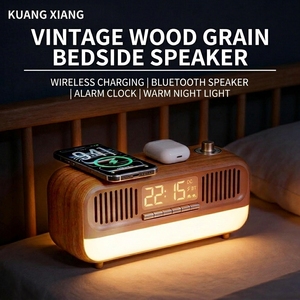 KUANGXIANG Série Guérison – Enceinte <span class=keywords><strong>de</strong></span> <span class=keywords><strong>Chevet</strong></span> Style Rétro <span class=keywords><strong>avec</strong></span> Téléphone, Écouteurs, Chargeur Sans Fil, <span class=keywords><strong>Réveil</strong></span> et <span class=keywords><strong>Lampe</strong></span> - Product Image 2