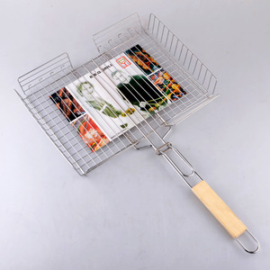 <b>Bbq</b> Meat Basket With Wooden Handle 33x25x66cm Portable Outdoor Grilling Tool Heat Resistant Easy To Clean - Product Image 2