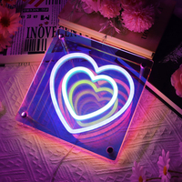 Lampu Neon Cinta Merah Muda Romantis Pelangi LED Cermin Seribu Lapis Hadiah Hari Valentine Pernikahan Ulang Tahun