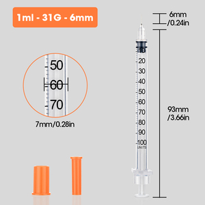Veterinary Insulin <strong>Syringe</strong> and <strong>Needles</strong> 0.5ml/1ml 31g <strong>Gauge</strong> Disposable Safety <strong>Syringes</strong> for Animal Use - Product Image 1