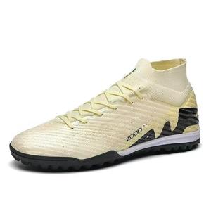 Chaussures de football montantes respirantes en cuir métallisé or et noir à <span class=keywords><strong>lacets</strong></span> pour hommes, idéales pour le terrain intérieur (TF) et le terrain à crampons (FG), collection printemps-été-<span class=keywords><strong>hiver</strong></span>. - Product Image 5