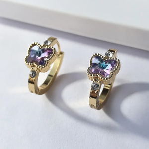 Round Butterfly Heart <b>Hoop</b> <b>Earrings</b> Made Of 16K Gold Plated 304 Stainless Steel With Zircon Accents Perfect For Women <b>Fashion</b> - Product Image 6