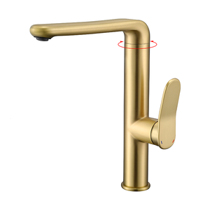 Cao cấp hiện đại <span class=keywords><strong>Brass</strong></span> vòi bếp với gốm Van đĩa 360 độ xoay boong gắn Laser khắc chải vàng kết thúc - Product Image 1