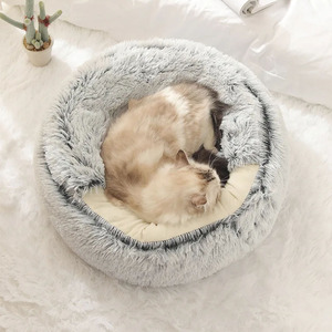 Vente en gros de lits pour animaux de compagnie en peluche luxueux et chauds, multicolores, semi-fermés, pour animaux de compagnie de petite et moyenne taille - Product Image 3