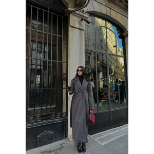 Abrigo Maxi de Cachemira Vintage Color Antracita, Prenda Exterior de Lana Transpirable, Cierre de Cremallera Desmontable, Cinturón, Capucha con Estampado, para Invierno Informal - Product Image 2