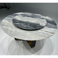 KINS-WING Nouveau Design Maison De Luxe Table À Manger Ronde Moderne Minimaliste En Acier Inoxydable Pieds Marbre Rotatif Table À Manger Ensemble