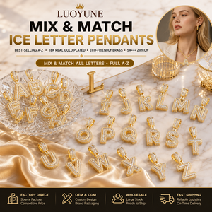Collar con Inicial de Letra Inglesa Chapado <span class=keywords><strong>en</strong></span> Oro de 18K Estilo Old Money LUOYUNE, Colgante de Latón con Letra A-Z y Circonitas, Joyería HipHop para Hombres y Mujeres - Product Image 1