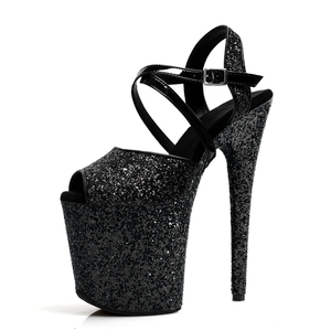 Zapatos Negros para Pole Dance con Suela Texturizada, Punta Abierta, Tacón Alto de 20 cm (8 Pulgadas), Plataforma, Sandalias para Modelo, <span class=keywords><strong>Pasarela</strong></span>, Actuación en Escenario - Product Image 5