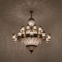 Grand lustre en cuivre gravé de luxe, luminaire suspendu décoratif pour hall, villa, hall d'entrée, lustre pour plafond haut