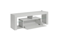Meuble TV moderne blanc avec éclairage LED, centre de divertissement, unité TV avec étagères en verre transparent, meuble TV pour salon, décoration intérieure