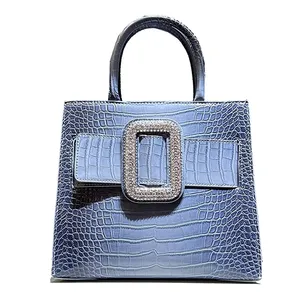 Crocodile Pattern Leather Women's Handbags 2023 New Fashion Diamonds Lady Shoulder Crossbody Bag Small Portable Rhinestone Bags