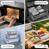 Boîte à lunch carrée empilable hermétique multi-tailles en acier inoxydable 304 avec couvercle en silicone, compatible micro-ondes, pour étudiants et usage extérieur