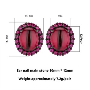 High Quality Jewelry Eco-friendly Copper <b>Black</b> Gold Plated Oval Cut 10*12mm Red Cubic Zirconia Personalized <b>Earrings</b> for Women - Product Image 2