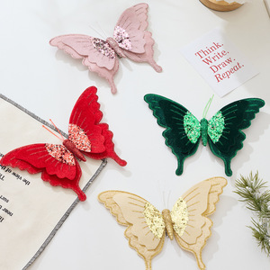Nouvelle Décoration de Noël transfrontalière de 20 cm : Fleur de Noël Papillon de Simulation Double Couche Haut de Gamme - Product Image 4