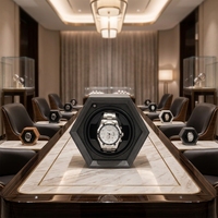 Remontoir de montre hexagonal moderne à fente unique avec mode de détection de lumière silencieux et intelligent, et coussin en mousse à mémoire de forme, boîtier gris grain de bois