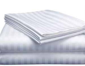 Conjunto de Lençóis Brancos Personalizados com LOGO para Hotel de Luxo, 100% Algodão, 400 Fios, Conjunto de Roupa de Cama Listrado - Product Image 1