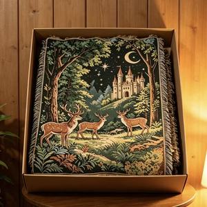 <span class=keywords><strong>Tapiz</strong></span> Tejido Vintage con Diseño <span class=keywords><strong>de</strong></span> Ciervo y Castillo, Manta Jacquard Retro con Flecos, Decoración <span class=keywords><strong>de</strong></span> Pared con Motivo <span class=keywords><strong>de</strong></span> Noche Mágica Iluminada por la Luna - Product Image 2