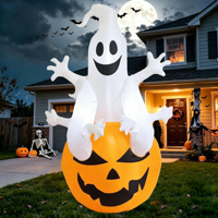 Citrouille fantôme gonflable d'Halloween de 1,80 m avec lumières LED, décoration extérieure gonflable pour jardin, pelouse, fête, décorations de vacances