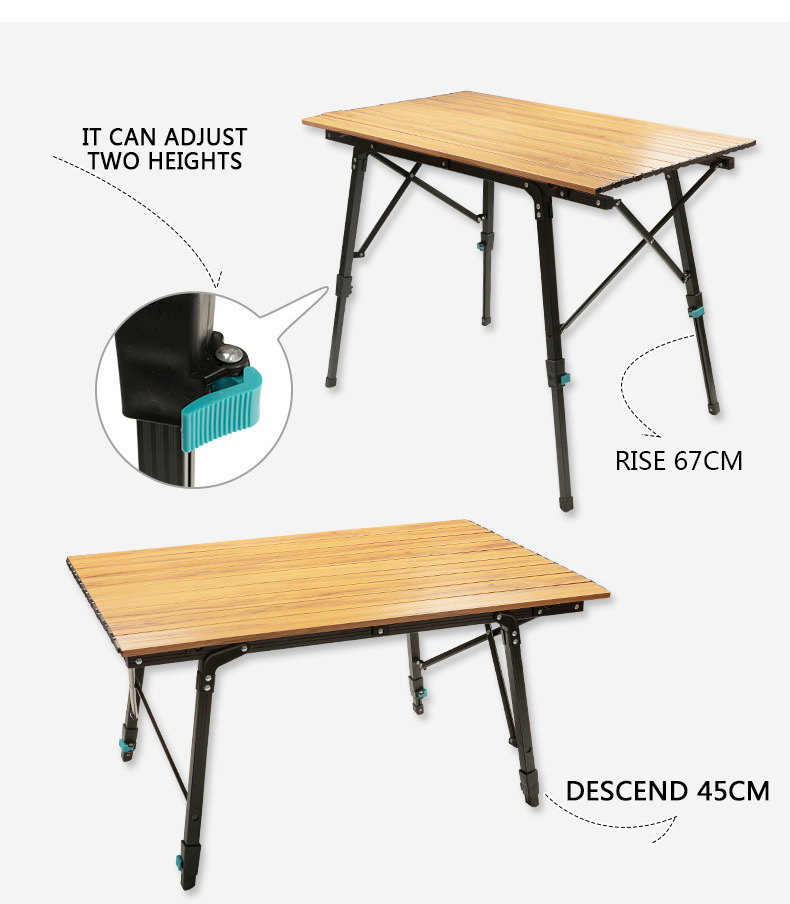 Metal 90CM Aluminum Fold Up Table Garden Portable Wooden Folding Picnic