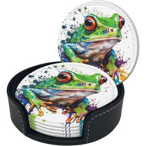Nouvelle arrivée 6 pièces grenouille Splash aquarelle sous-verres en cuir accessoires de verres; décor de table basse élégant pour salon cuisine - Product Image 5