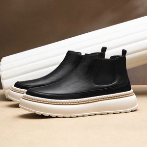 Bottes décontractées rétro pour hommes en cuir véritable, à enfiler, pour affaires et occasions formelles, antidérapantes et chaudes pour l'automne et l'hiver - Product Image 4
