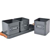 Lot de 3 pots rectangulaires en pierre pour herbes aromatiques avec plateau à poignée en cuir