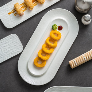 Platos de Cerámica Texturizada Blanca de Alta Gama, Rectangulares, para Servir Sushi y Dim Sum en Restaurantes - Product Image 2