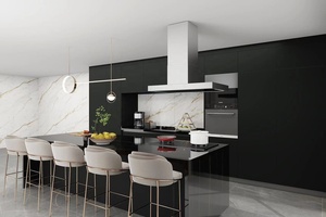 Armoire moderne design de luxe à profil en <span class=keywords><strong>gola</strong></span> et ensemble d'armoires de cuisine en contreplaqué de PVC prêt à assembler - Product Image 4