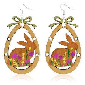Pendientes de madera con diseño de conejo de Pascua, huevos, flores y animales adorables para mujer y niña, venta al por mayor, primavera 2026 - Product Image 4