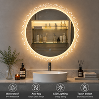 Miroir de salle de bain LED intelligent rond avec cadre doré, miroir mural pour vanité avec commande tactile et éclairage frontal à intensité réglable