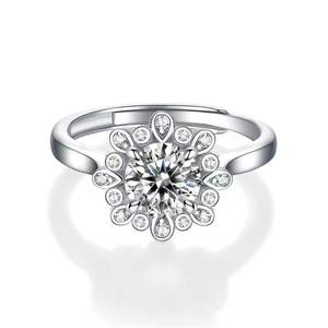 خاتم خطوبة من الزركونيوم المكعب دائري من السوليتير CT 1 من الفضة الإسترليني 925 مطلي بالكهرباء خاتم حجم الوعود هالو - Product Image 3