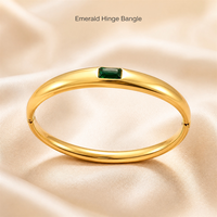 Bracelet jonc en acier inoxydable plaqué or 18 carats avec fermoir zircon émeraude, géométrique, tendance, unisexe, minimaliste, inaltérable, de luxe