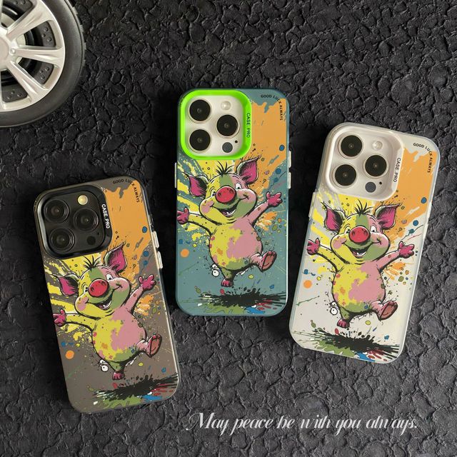 Creative Printing Cartoon Graffiti Phone case Suitable for iPhone 16 15 Pro Max Silver Plated Edge Shock-absorbing Back Cover