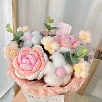 Bouquet en peluche style tricot avec lumières, ensemble de fleurs prêt à offrir, emballage portable, cadeau pour la fête des enfants