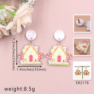 Pendientes personalizados de Casa árbol de Navidad, joyería de corte láser acrílico rosa para mujer - Product Image 4