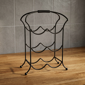 Exceptional Wavecrest Metal Wine Rack Four Bottle Holder <b>Freestanding</b> <b>Bar</b> Storage Stand Black Finish Countertop Display - Product Image 4