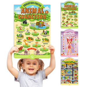 4 piezas por juego de póster educativo de dibujos animados impermeable y resistente al desgarro para niños que aprenden la ocupación corporal y los animales - Product Image 3
