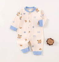Bodysuit Bayi Katun 0-24 Bulan Lengan Panjang Kancing Depan Motif Beruang Lucu Jumpsuit Bayi untuk di Rumah OEM ODM Tersedia