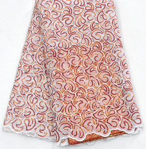 Aso Ebi tissu africain traditionnel nigérian en dentelle à paillettes, coupe à la main, vente en gros - Product Image 4