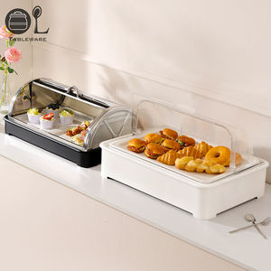 OULU - Bandeja de Exhibición Reutilizable de Acero Inoxidable con Tapa Enrollable Transparente <span class=keywords><strong>para</strong></span> Servir Alimentos, Pasteles, Postres, Hoteles y Restaurantes - Product Image 1