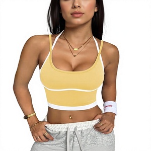 Bralette de sport à col rond pour femmes |   Haut de sport superposé à bretelles croisées |   Finition mate solide, service OEM de haute qualité - Product Image 1