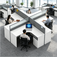 Poste de travail modulaire en forme de croix pour 4 personnes avec cloison haute – Bureau de personnel pour espace de travail ouvert 4 places