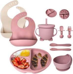 Offre Spéciale Black Friday : Sets de Vaisselle Personnalisables pour Bébé – Silicone Alimentaire Sans BPA avec Tasse, Bavoir et Bol pour Enfants - Product Image 1