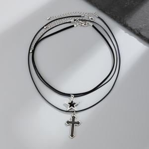 Juego de 3 Collares con Colgante de Estrella/Cruz con Incrustaciones de Diamantes de Imitación Estilo Hip Hop para Hombre, Cadenas de Clavícula Punk, Accesorios de Joyería, Regalo - Product Image 3