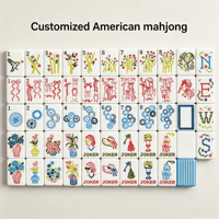 Tuiles de Mahjong Américain Personnalisées en Acrylique Blanc avec Bord Bleu Clair, Motif Floral et d'Oiseaux de Dessin Animé, Jeu de Mahjong pour la Maison et les Fêtes