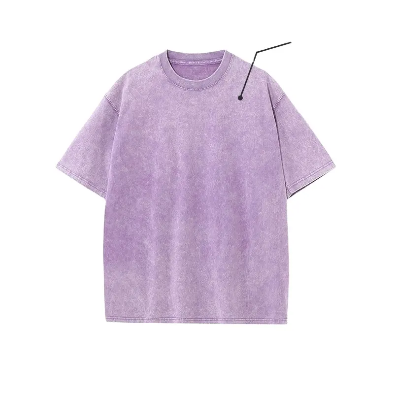 Camiseta Vintage lavada con ácido con logotipo personalizado, camiseta desgastada con bordado desgastado de gran tamaño en blanco, Camiseta 100% algodón para hombres