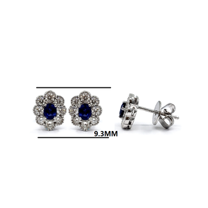 Boucles d'oreilles clous pour femme en or blanc massif 18 carats de Hong Kong, saphir bleu serti griffe, idéales pour fêtes, mariages, fiançailles, cadeau d'anniversaire - Product Image 2